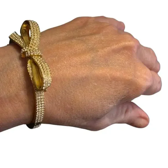 Kate Spade Crystal Bow Gold Tone Hinged Bracelet - Picture 7 of 9